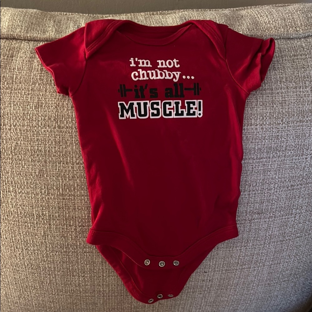 Faded Glory Red Bodysuit with Playful Muscle Design